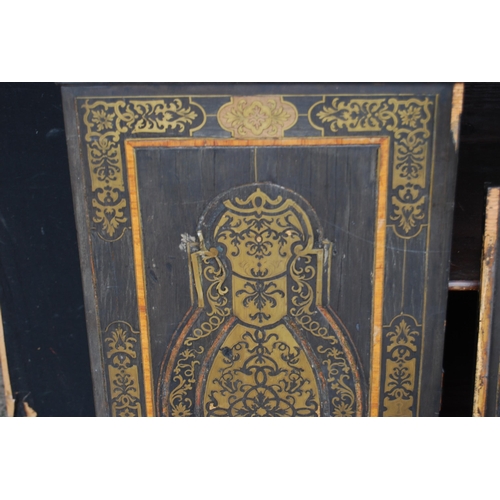 401 - 19th century ebonised Boulle-work cabinet on base, the top section with two doors enclosing a shelve... 