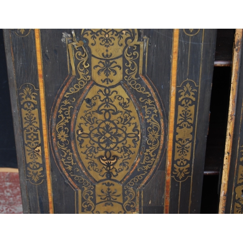 401 - 19th century ebonised Boulle-work cabinet on base, the top section with two doors enclosing a shelve... 