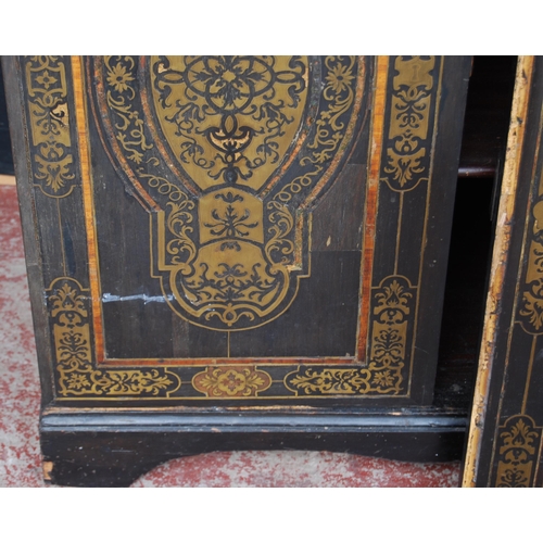 401 - 19th century ebonised Boulle-work cabinet on base, the top section with two doors enclosing a shelve... 