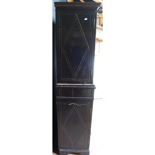 401 - 19th century ebonised Boulle-work cabinet on base, the top section with two doors enclosing a shelve... 