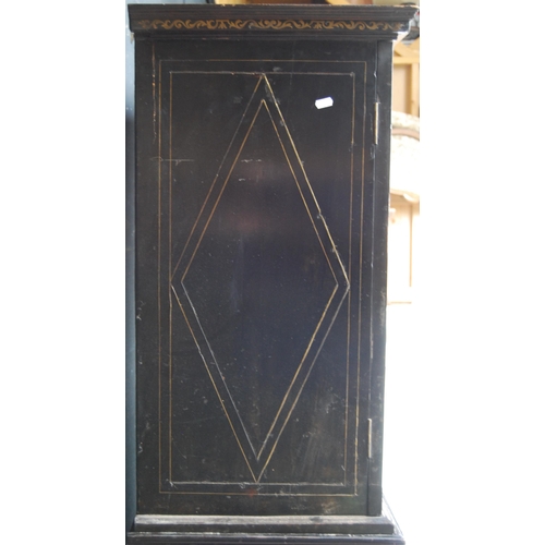 401 - 19th century ebonised Boulle-work cabinet on base, the top section with two doors enclosing a shelve... 