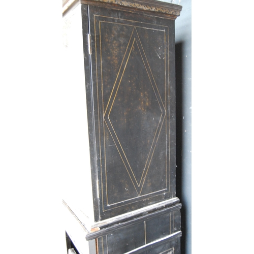 401 - 19th century ebonised Boulle-work cabinet on base, the top section with two doors enclosing a shelve... 