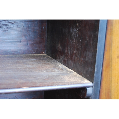 401 - 19th century ebonised Boulle-work cabinet on base, the top section with two doors enclosing a shelve... 