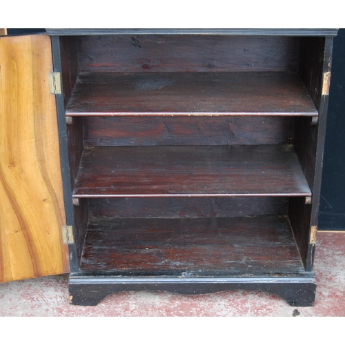 401 - 19th century ebonised Boulle-work cabinet on base, the top section with two doors enclosing a shelve... 