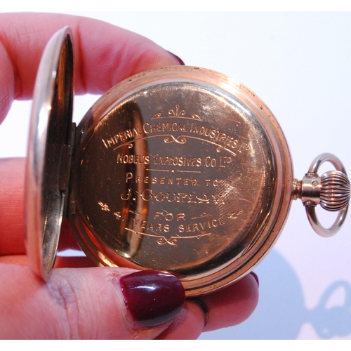 145 - Swiss keyless lever watch in 9ct gold open face case, ICI inscription, 1928, 51mm, 30g excluding mov... 