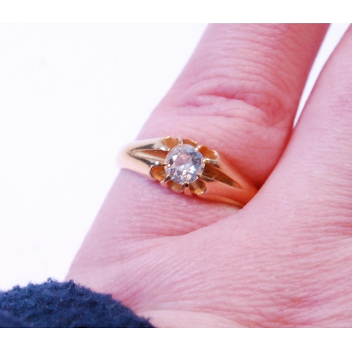 63 - Diamond solitaire ring, approximately .65ct, in gold split shank setting, 1896, size O½.