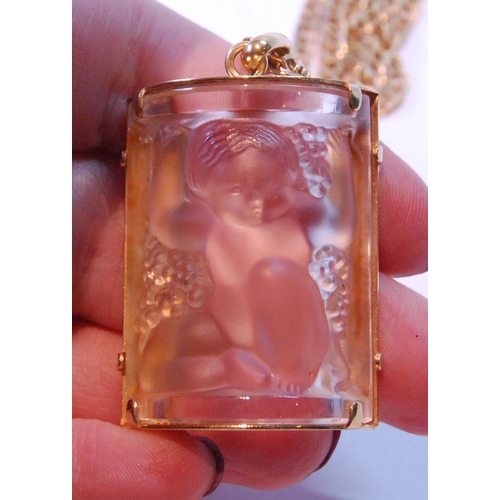 70 - Lalique pendant in rolled gold, on 9ct gold necklet (10g).