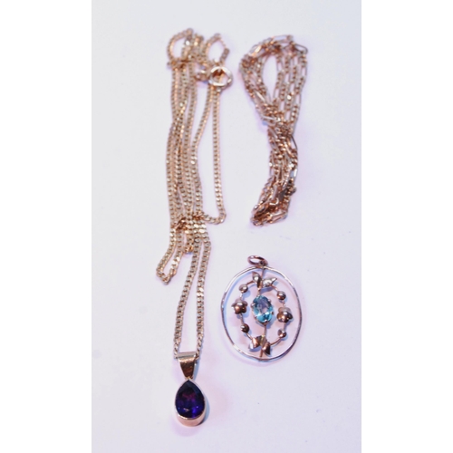 71 - Aquamarine pendant and necklet, 9ct gold, and another with amethyst pendant, 10.3g.