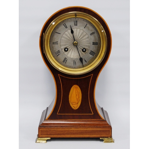 164 - Edwardian inlaid balloon-cased mantel clock, retailed by Ritchie & Son, Edinburgh, the silvered ... 