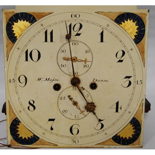 165 - Early 19th century Scottish longcase clock dial and works, the 13in painted dial with subsidiary dia... 