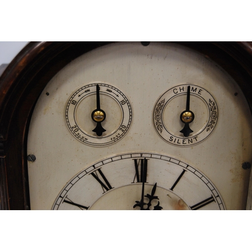 166 - German eight day mahogany-cased bracket clock, the silvered twin train dial with slow-fast, chime-si... 