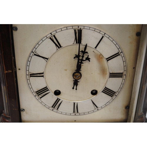 166 - German eight day mahogany-cased bracket clock, the silvered twin train dial with slow-fast, chime-si... 