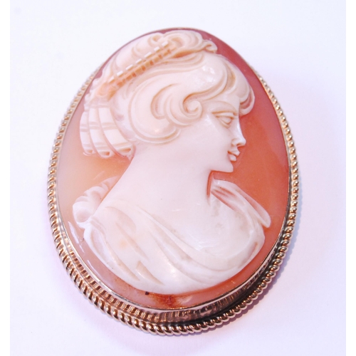 83 - Cameo brooch in 9ct gold rope mount.