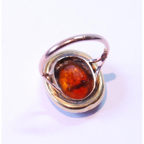 88 - Pearl and citrine oval ring in gold, '9c', size K.