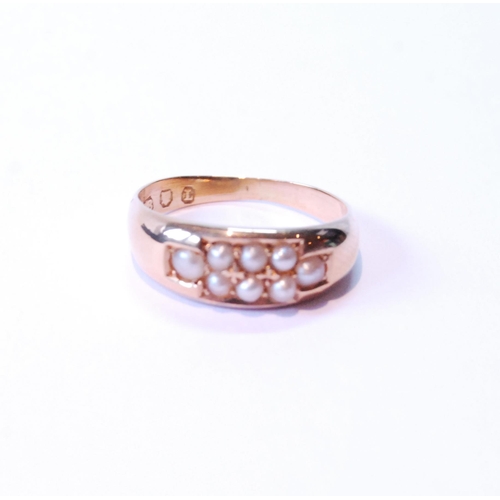 89 - 18ct gold ring with two rows of pearls, 1886, size L, 3.8g.