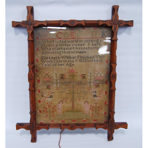 176 - William IV needlepoint sampler worked by Elizabeth Walker aged 12, dated March 9th 1832, with alphab... 