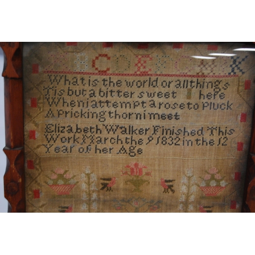 176 - William IV needlepoint sampler worked by Elizabeth Walker aged 12, dated March 9th 1832, with alphab... 