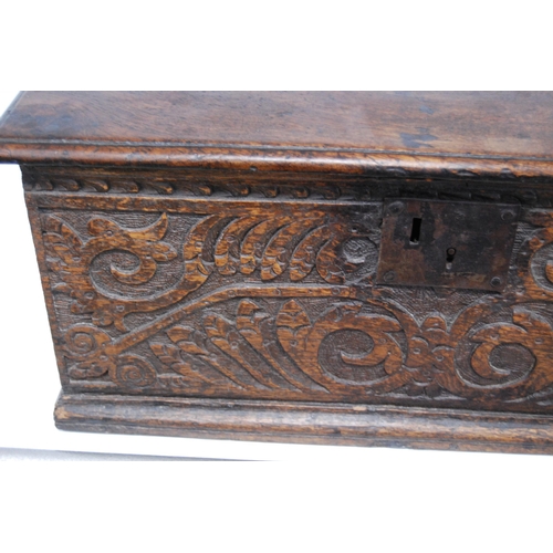 178 - Antique oak bible box, c. late 17th/early 18th century, the hinged top above a carved foliate frieze... 