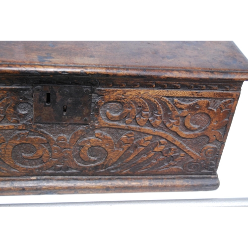 178 - Antique oak bible box, c. late 17th/early 18th century, the hinged top above a carved foliate frieze... 