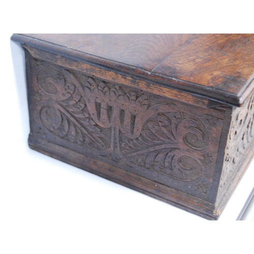 178 - Antique oak bible box, c. late 17th/early 18th century, the hinged top above a carved foliate frieze... 