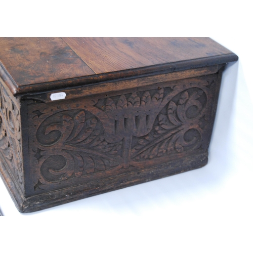 178 - Antique oak bible box, c. late 17th/early 18th century, the hinged top above a carved foliate frieze... 