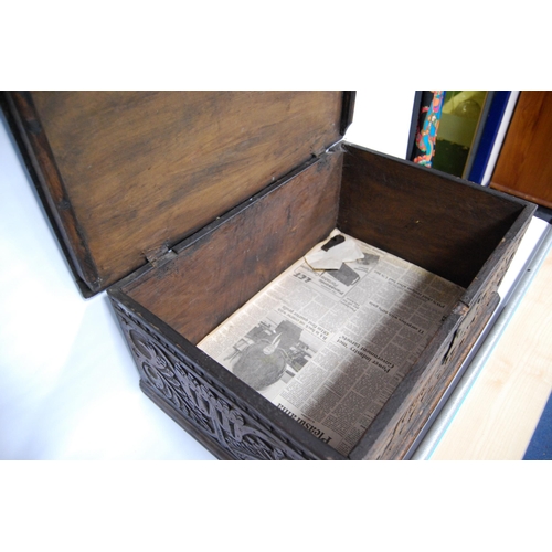 178 - Antique oak bible box, c. late 17th/early 18th century, the hinged top above a carved foliate frieze... 