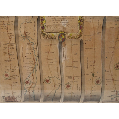 190 - John Ogilby (Scottish, 1600 - 1676)The Road from London to BarwickHand-coloured map to include steps... 