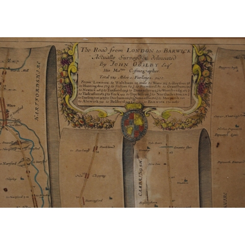 190 - John Ogilby (Scottish, 1600 - 1676)The Road from London to BarwickHand-coloured map to include steps... 