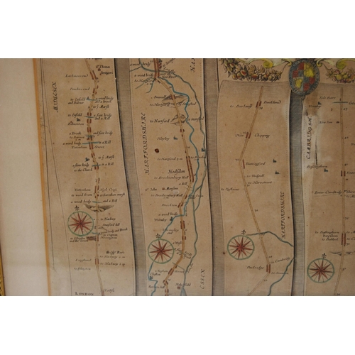 190 - John Ogilby (Scottish, 1600 - 1676)The Road from London to BarwickHand-coloured map to include steps... 