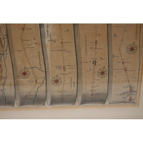 190 - John Ogilby (Scottish, 1600 - 1676)The Road from London to BarwickHand-coloured map to include steps... 