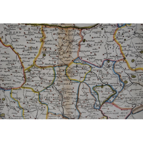 191 - Robert Morden (English, 1650 - 1703)Suffolk and Part of NorfolkHand-coloured map, 35.5cm x 41.5cm, l... 