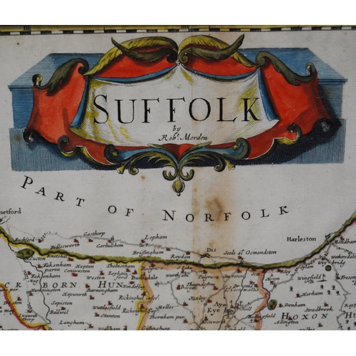 191 - Robert Morden (English, 1650 - 1703)Suffolk and Part of NorfolkHand-coloured map, 35.5cm x 41.5cm, l... 