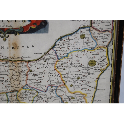 191 - Robert Morden (English, 1650 - 1703)Suffolk and Part of NorfolkHand-coloured map, 35.5cm x 41.5cm, l... 