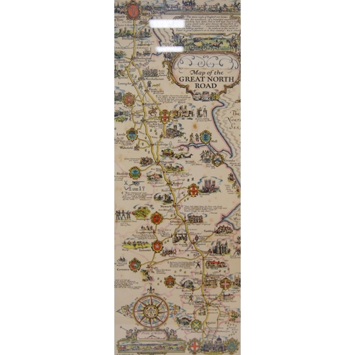 192 - Pratt's High Test Map of the Great North Road, AE Taylor, 1930, approximately 81.5cm x 30cm, framed ... 