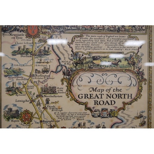 192 - Pratt's High Test Map of the Great North Road, AE Taylor, 1930, approximately 81.5cm x 30cm, framed ... 