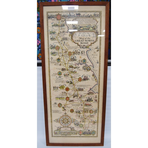 192 - Pratt's High Test Map of the Great North Road, AE Taylor, 1930, approximately 81.5cm x 30cm, framed ... 