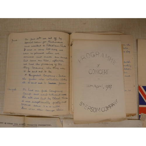 83 - Girl Guides.  Log book of a Guide Leader from Epsom (1929-1950's) with inserted commemorat... 