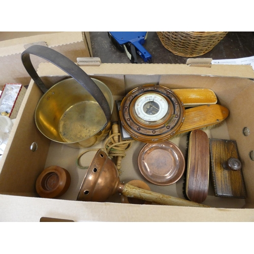 116 - Household and decorative sundries, including jam pan, brushes, barometer, etc.