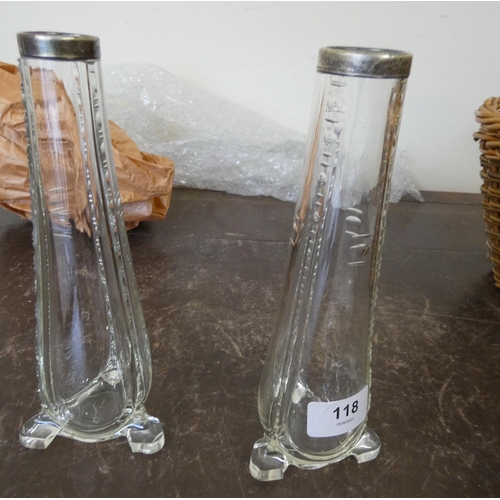 118 - Pair of antique glass silver collar glass bud vases.