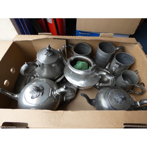 72 - Collection of antique pewter including tankards, teapots, etc.