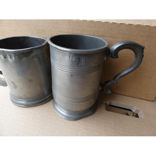 72 - Collection of antique pewter including tankards, teapots, etc.
