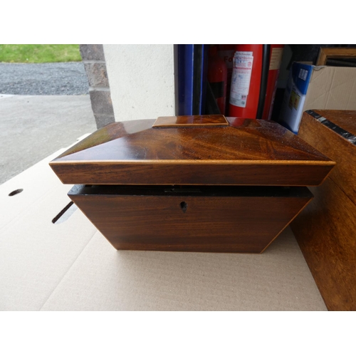 84 - 19th century mahogany tea caddy and mahogany box (a/f).