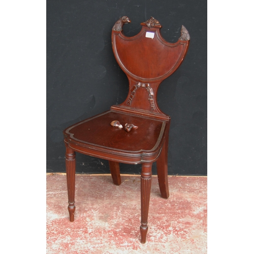 659 - 19th century mahogany hall chair by Gillows of Lancaster, with eagle surmounts to the shield-shaped ... 