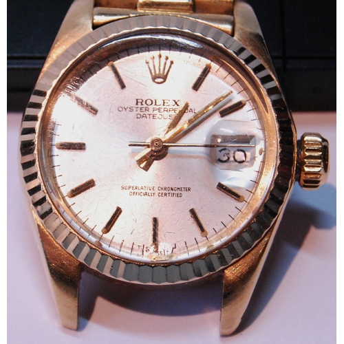 157 - Lady's Rolex Oyster Perpetual Datejust 18ct gold bracelet watch, no. 5923168, 29mm maximum width, Ro... 