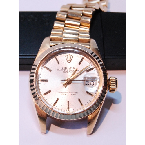 157 - Lady's Rolex Oyster Perpetual Datejust 18ct gold bracelet watch, no. 5923168, 29mm maximum width, Ro... 