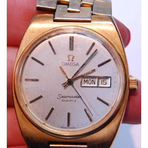 158 - Gent's Omega Seamaster quartz bracelet watch, rolled gold.