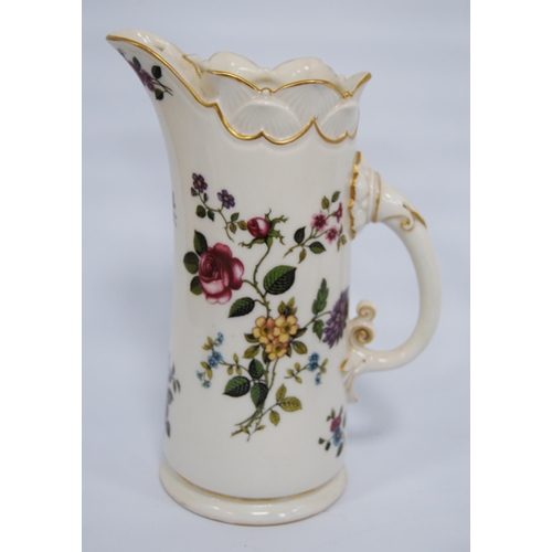 229 - Royal Worcester jug of tusk form decorated with flowers and curling stems on ivory coloured ground, ... 