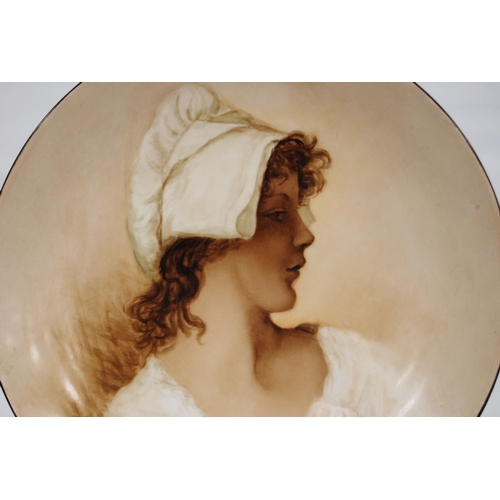 231 - Rosenthal of Bavaria porcelain charger depicting a portrait of a maiden, on painted hardwood stand, ... 