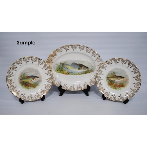 233 - Cauldon china seven-piece fish service comprising a serving dish and six plates depicting an image o... 