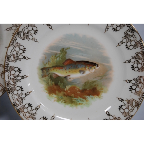 233 - Cauldon china seven-piece fish service comprising a serving dish and six plates depicting an image o... 